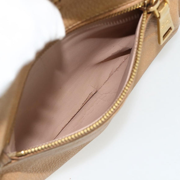 PRADA Chain Shoulder Bag Leather Beige Gold Auth 178257