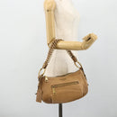 PRADA Chain Shoulder Bag Leather Beige Gold Auth 178257-25