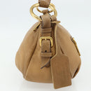 PRADA Chain Shoulder Bag Leather Beige Gold Auth 178257-4