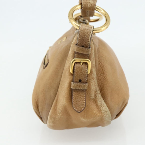 PRADA Chain Shoulder Bag Leather Beige Gold Auth 178257