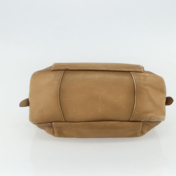 PRADA Chain Shoulder Bag Leather Beige Gold Auth 178257