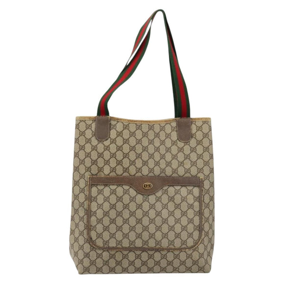 GUCCI GG Supreme Web Sherry Line Tote Bag PVC Beige Gold 39 02 003 Auth 178259