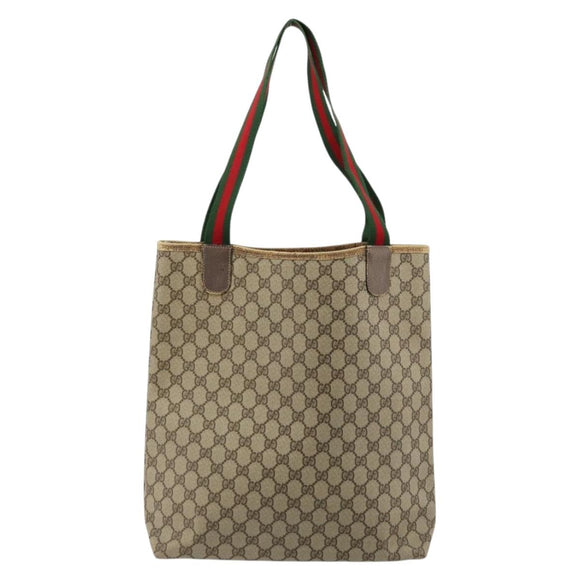 GUCCI GG Supreme Web Sherry Line Tote Bag PVC Beige Gold 39 02 003 Auth 178259