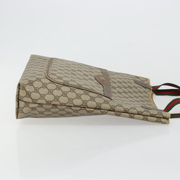 GUCCI GG Supreme Web Sherry Line Tote Bag PVC Beige Gold 39 02 003 Auth 178259