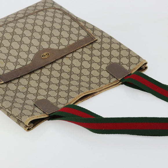 GUCCI GG Supreme Web Sherry Line Tote Bag PVC Beige Gold 39 02 003 Auth 178259