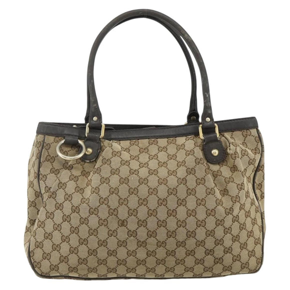 GUCCI GG Canvas Tote Bag Beige Gold 296835 Auth 178263