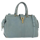 SAINT LAURENT Cavas Chic Hand Bag Leather 2way Light Blue Gold Auth 178268-1