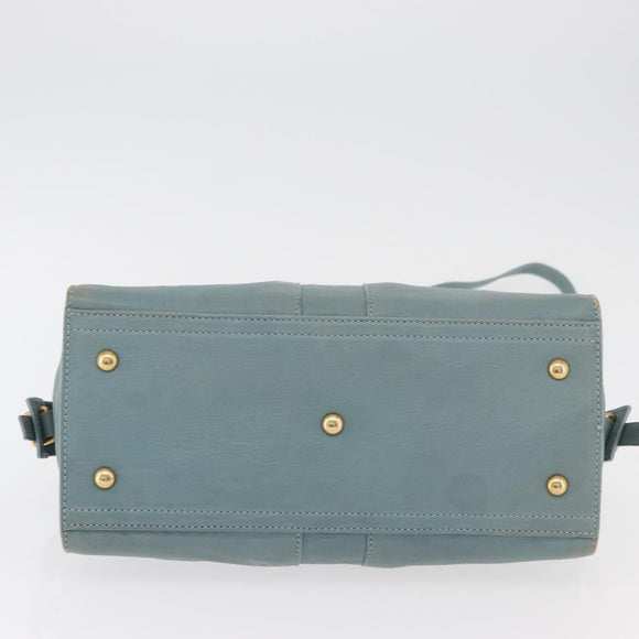 SAINT LAURENT Cavas Chic Hand Bag Leather 2way Light Blue Gold Auth 178268