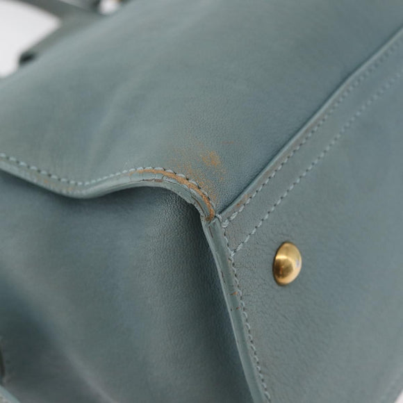 SAINT LAURENT Cavas Chic Hand Bag Leather 2way Light Blue Gold Auth 178268
