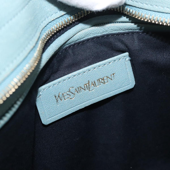 SAINT LAURENT Cavas Chic Hand Bag Leather 2way Light Blue Gold Auth 178268
