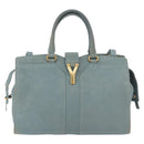 SAINT LAURENT Cavas Chic Hand Bag Leather 2way Light Blue Gold Auth 178268-13