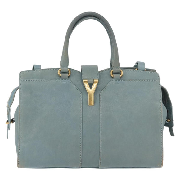 SAINT LAURENT Cavas Chic Hand Bag Leather 2way Light Blue Gold Auth 178268