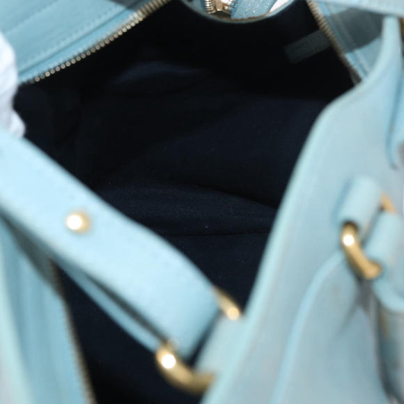 SAINT LAURENT Cavas Chic Hand Bag Leather 2way Light Blue Gold Auth 178268