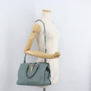 SAINT LAURENT Cavas Chic Hand Bag Leather 2way Light Blue Gold Auth 178268-26