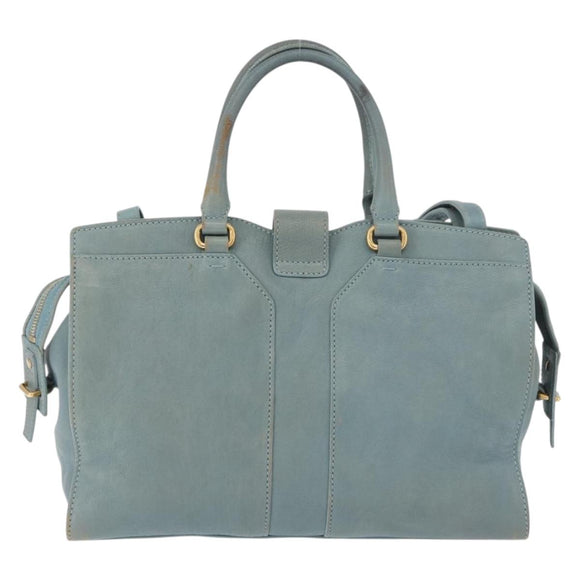 SAINT LAURENT Cavas Chic Hand Bag Leather 2way Light Blue Gold Auth 178268
