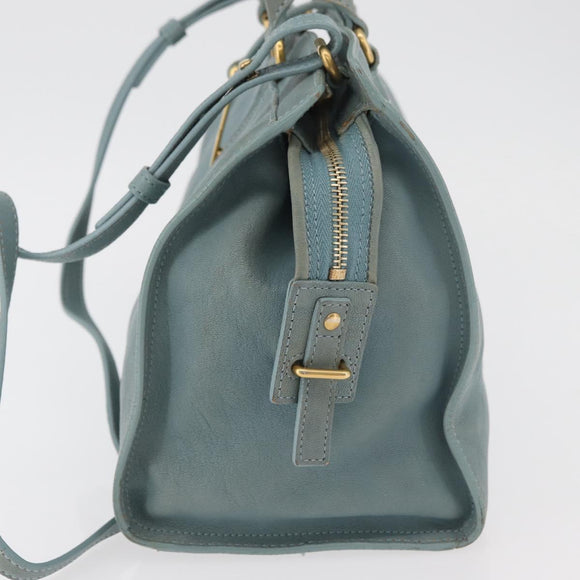 SAINT LAURENT Cavas Chic Hand Bag Leather 2way Light Blue Gold Auth 178268