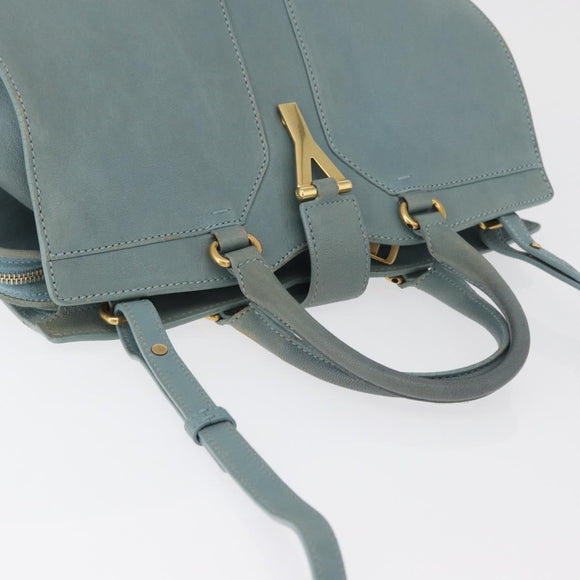 SAINT LAURENT Cavas Chic Hand Bag Leather 2way Light Blue Gold Auth 178268