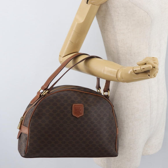 CELINE Macadam Canvas Hand Bag PVC Leather Brown Gold Auth 178270