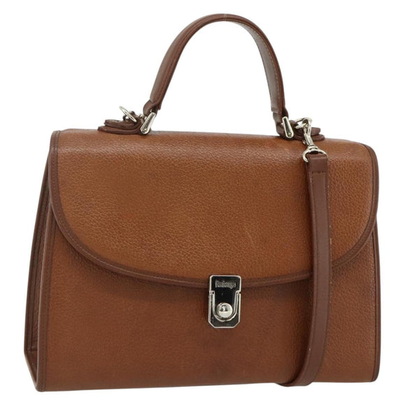 Burberrys Hand Bag Leather 2way Brown Gold Auth 178273