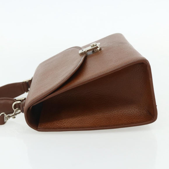 Burberrys Hand Bag Leather 2way Brown Gold Auth 178273