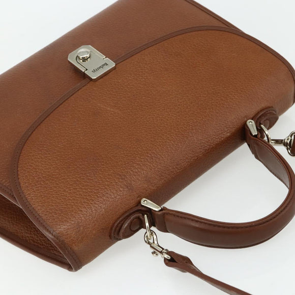 Burberrys Hand Bag Leather 2way Brown Gold Auth 178273