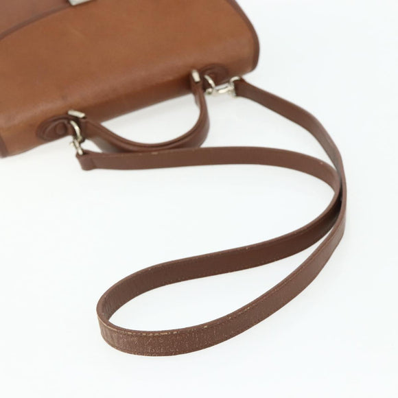 Burberrys Hand Bag Leather 2way Brown Gold Auth 178273
