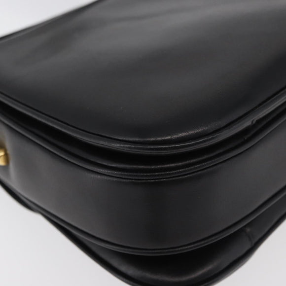 CELINE Schoudertas Leer Zwart Goud Auth 178275