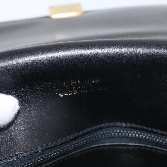CELINE Schoudertas Leer Zwart Goud Auth 178275