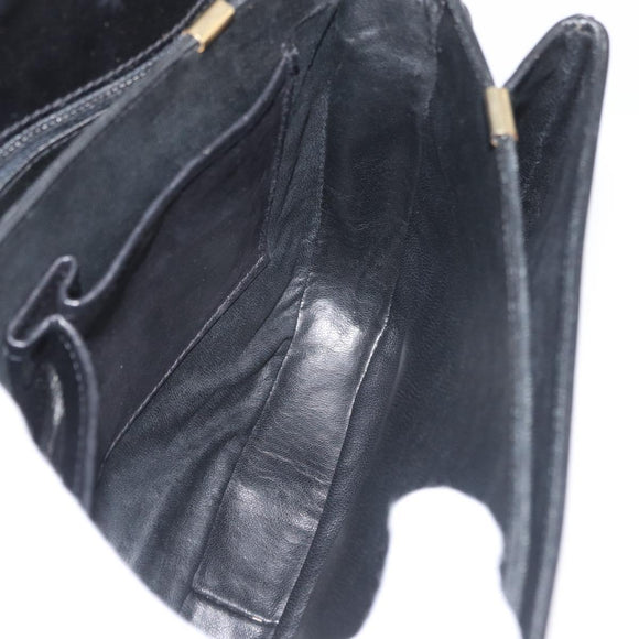 CELINE Schoudertas Leer Zwart Goud Auth 178275