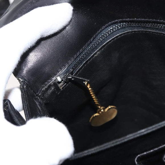 CELINE Schoudertas Leer Zwart Goud Auth 178275