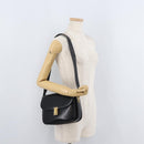 CELINE Schoudertas Leer Zwart Goud Auth 178275-25