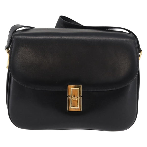 CELINE Schoudertas Leer Zwart Goud Auth 178275