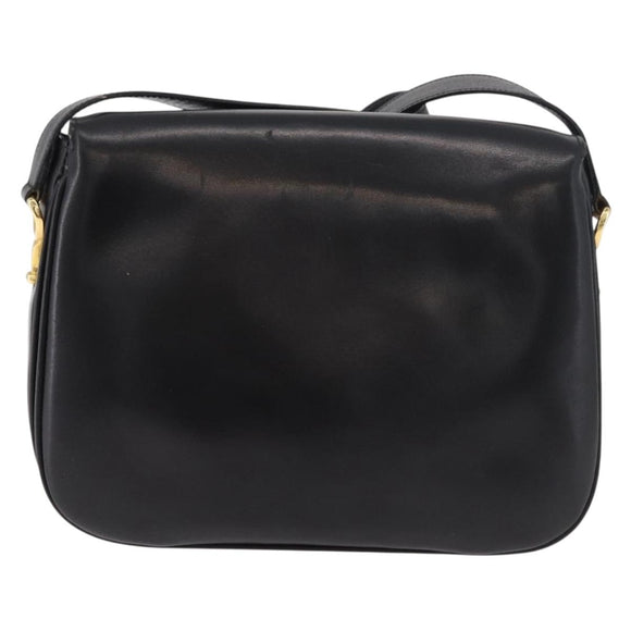 CELINE Schoudertas Leer Zwart Goud Auth 178275