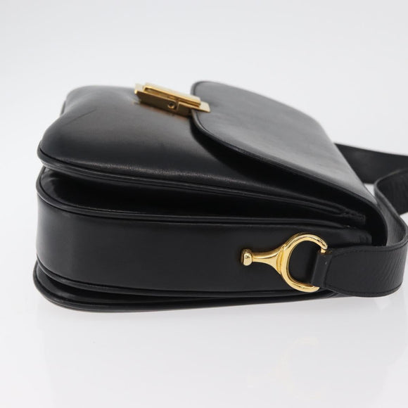 CELINE Schoudertas Leer Zwart Goud Auth 178275