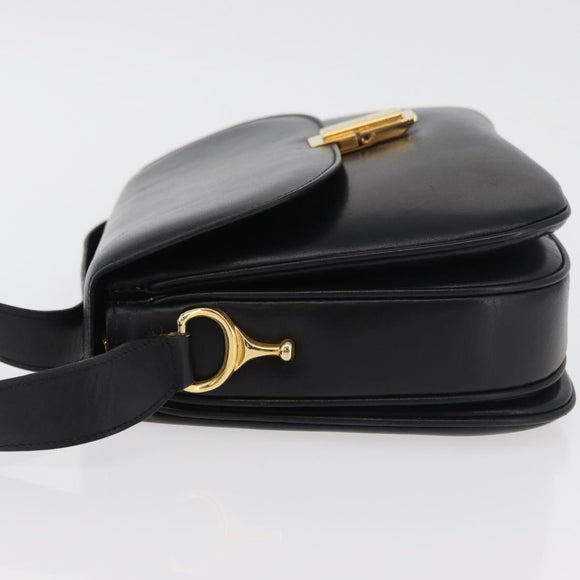 CELINE Schoudertas Leer Zwart Goud Auth 178275