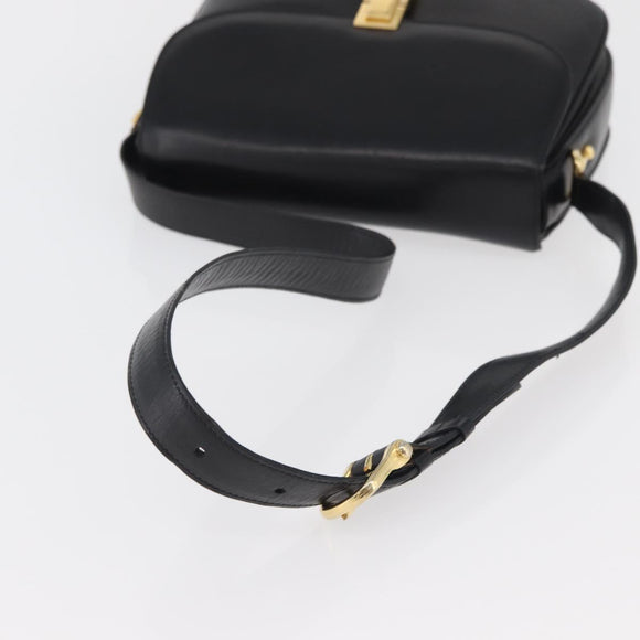 CELINE Schoudertas Leer Zwart Goud Auth 178275