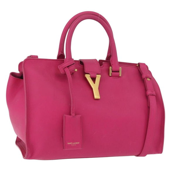 SAINT LAURENT Petit Cabas Hand Bag Leather 2way Pink Gold Auth 178276A