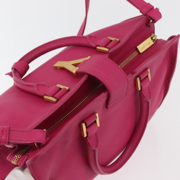 SAINT LAURENT Petit Cabas Hand Bag Leather 2way Pink Gold Auth 178276A