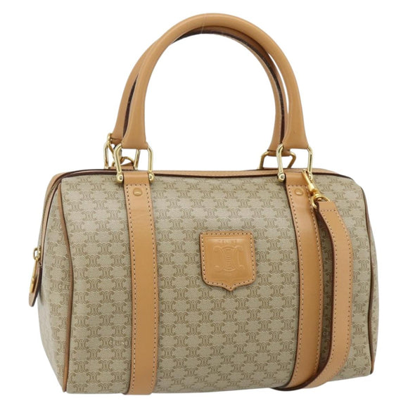 CELINE Macadam Canvas Hand Bag PVC 2way Beige Gold Auth 178288A