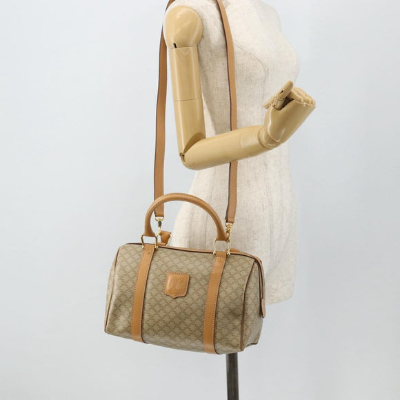 CELINE Macadam Canvas Hand Bag PVC 2way Beige Gold Auth 178288A