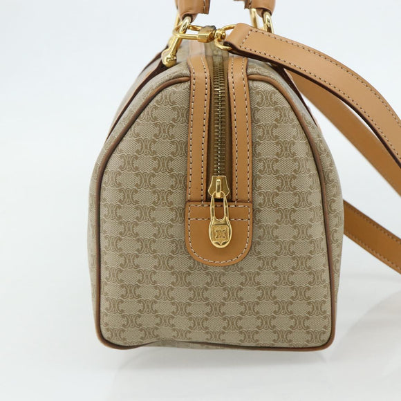 CELINE Macadam Canvas Hand Bag PVC 2way Beige Gold Auth 178288A