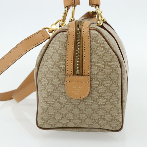 CELINE Macadam Canvas Hand Bag PVC 2way Beige Gold Auth 178288A