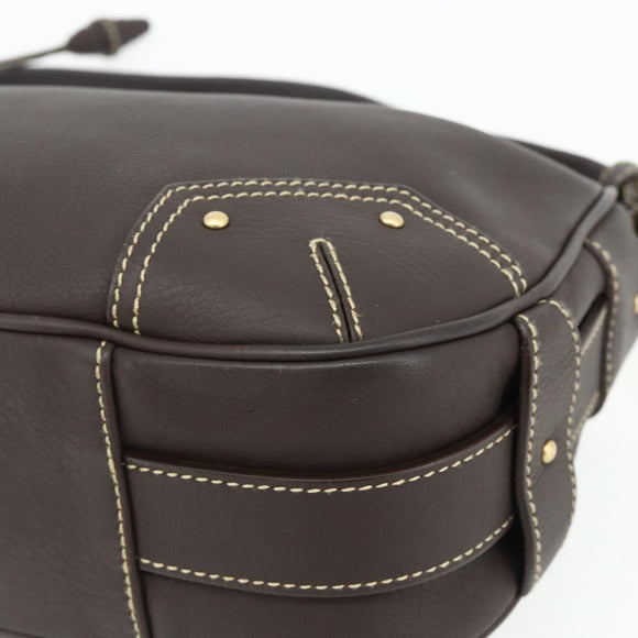 BALLY Shoulder Bag Leather Brown Gold Auth 178289A