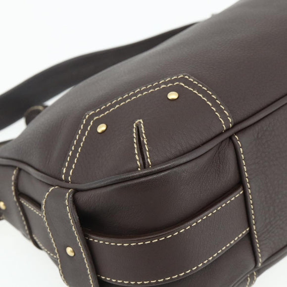 BALLY Shoulder Bag Leather Brown Gold Auth 178289A