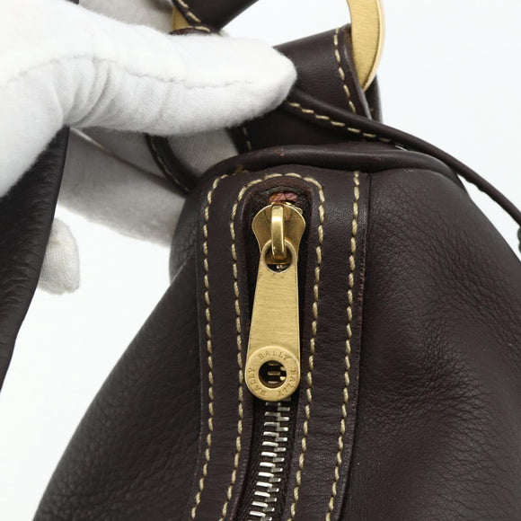BALLY Shoulder Bag Leather Brown Gold Auth 178289A