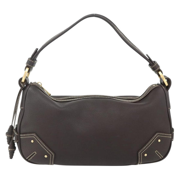 BALLY Shoulder Bag Leather Brown Gold Auth 178289A