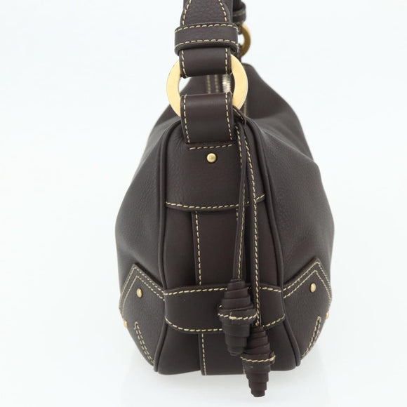 BALLY Shoulder Bag Leather Brown Gold Auth 178289A