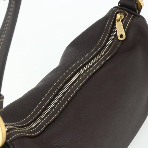 BALLY Shoulder Bag Leather Brown Gold Auth 178289A
