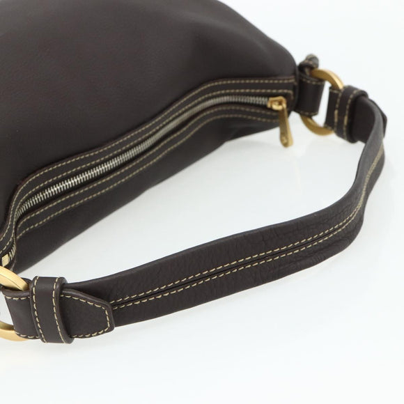 BALLY Shoulder Bag Leather Brown Gold Auth 178289A