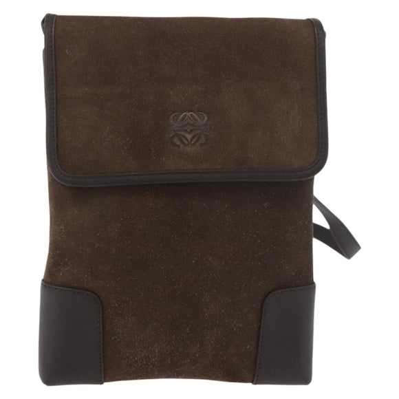LOEWE Anagram Shoulder Bag Suede Brown Gold Auth 178291A